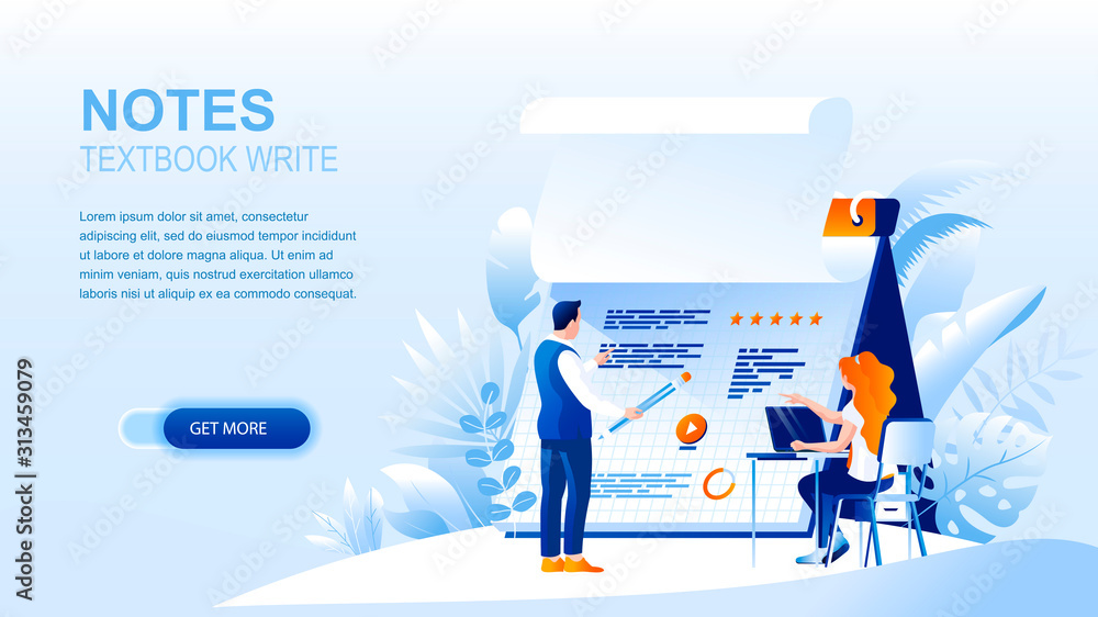 Textbook notes flat landing page with header. Planning and scheduling