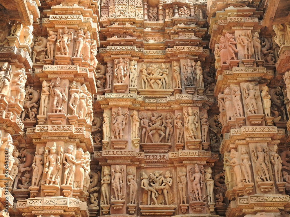 The frescoes are erotic inside the temples of the Western group including Visvanatha-Khajuraho, Madhya Pradesh, India, UNESCO heritage