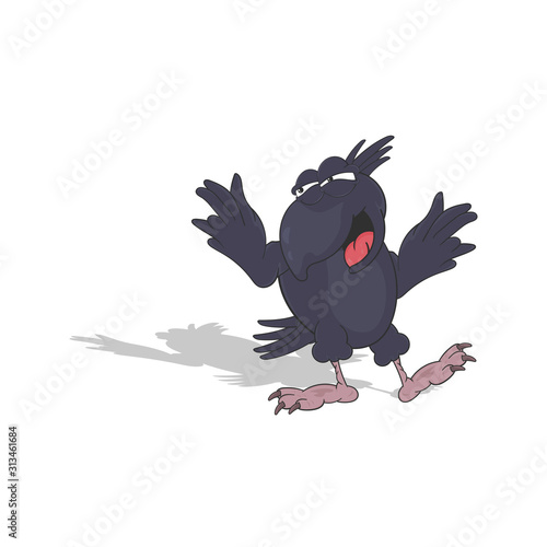 Smiling crow. Cartoon vector illustration isolated on white background with shadow.