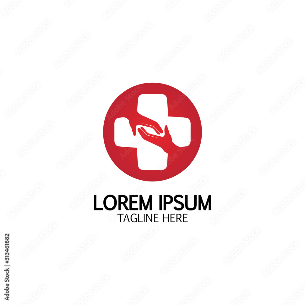 Cross Medical Logo With Hand Care. Medical Secure Logo Template Design Vector Cross Medical Logo With Hand Care. Medical Secure Logo Template Design Vector