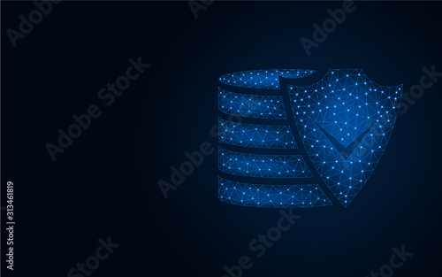 Money protection low poly design, financial security wireframe mesh polygonal vector illustration made from points and lines on dark blue background
