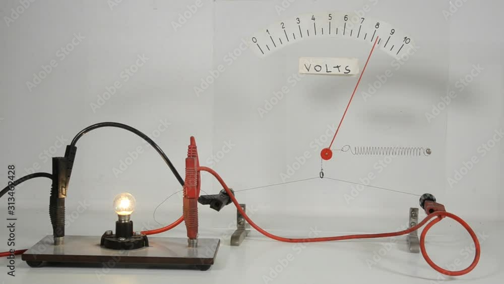 Hot wire Voltmeter demo on glass plate, the thin wire at the bottom
