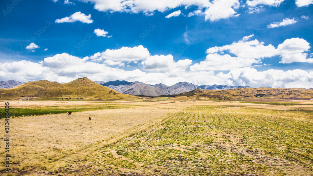 Beautiful landscapes on the road between Puno and Cosco , Peru.