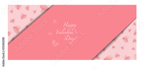 Valentine's day banner. Background with paper cut effect and gradients hearts. Copy space for your text. Gift card, advertising, poster conceptual model.