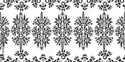 Ikat pattern etnic indian ornamental black and white illustration. Navajo motif texture ornate design for surface print. Black and white background.