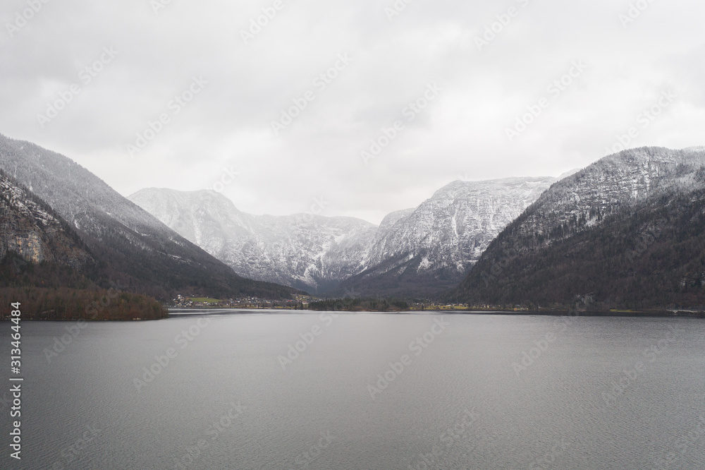 Scenic morning view on famous mountain town Hallstatt and Hallstatter Lake in the Austrian Alps. Location place: Hallstatt, Salzkammergut, Austria surrounded by Dachstein Alps. Nature concept