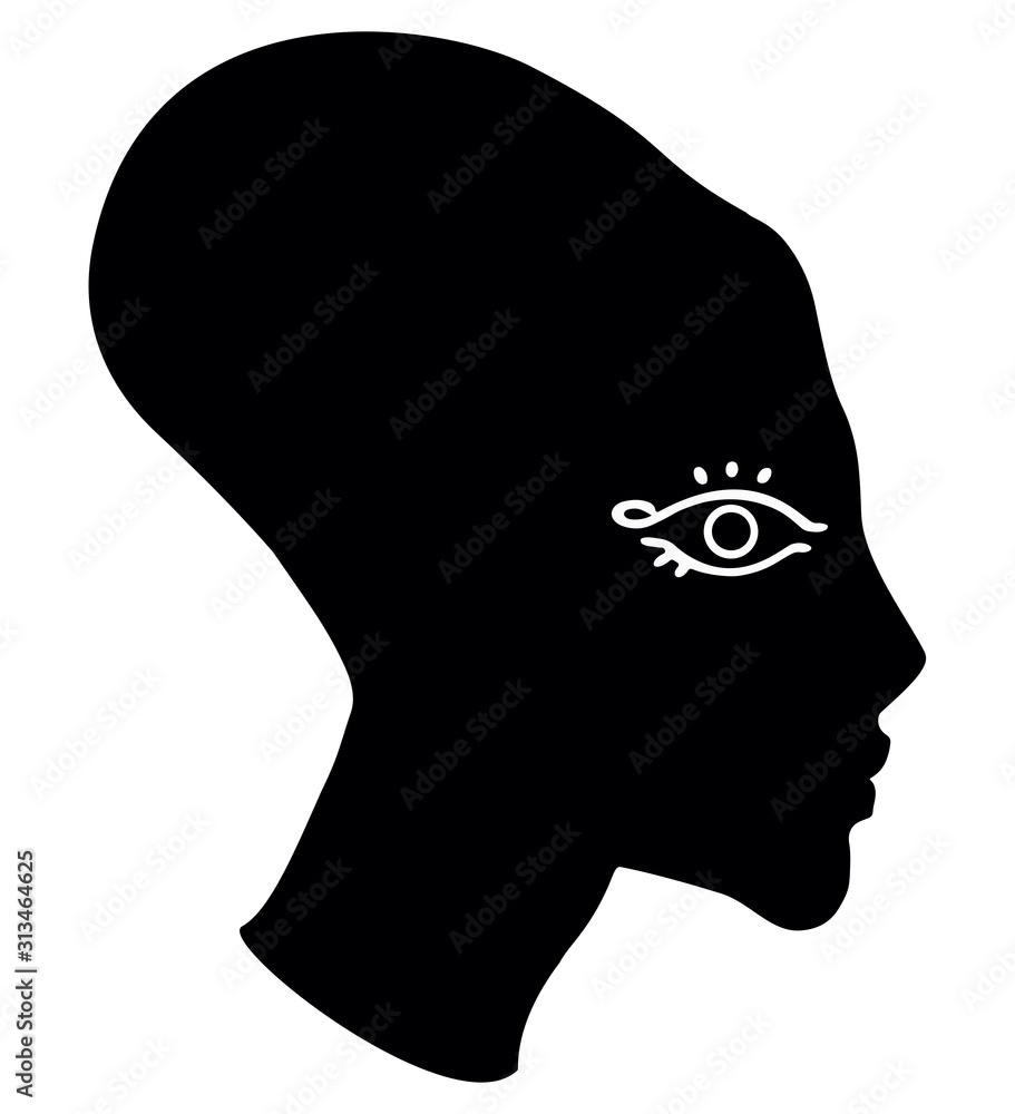 Profile of a girl with an elongated skull in the Egyptian style. Sign, silhouette. Vector. Profile of a girl with an elongated skull in the Egyptian style. Sign, silhouette. Vector.