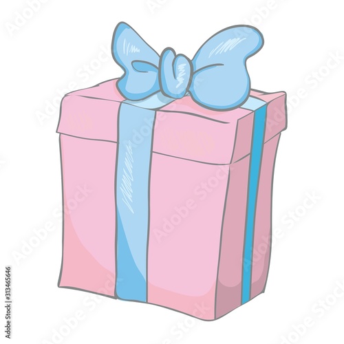 Delight present, surprise yellow gift box, birthday celebration, special give away package, loyalty program reward, wonder gift with exclamation mark, vector icon, flat illustration