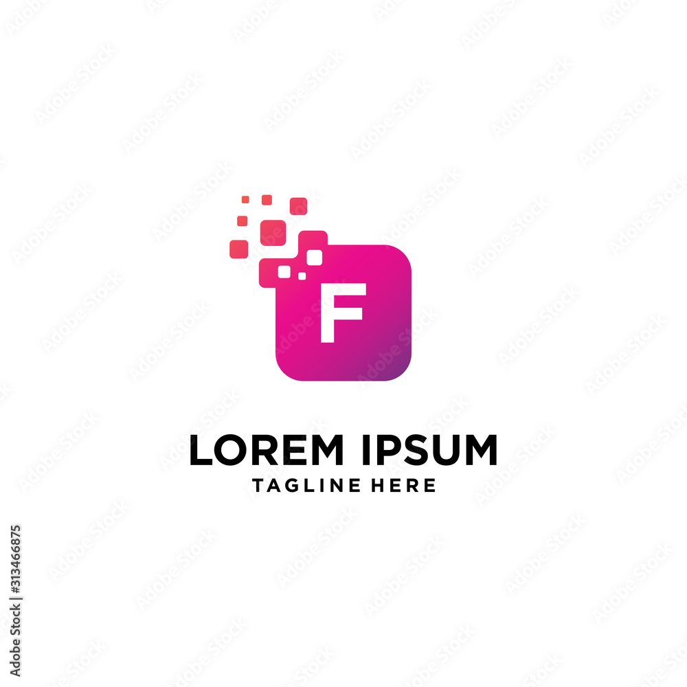 Pixel letter F logo. initial F with square pixel. Pixel letter F logo. initial F with square pixel.