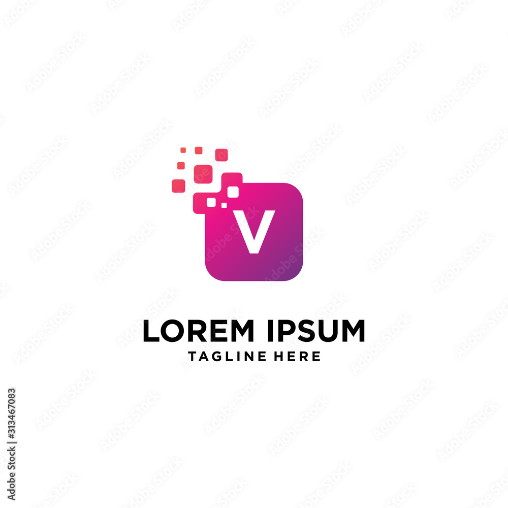 Pixel letter V logo. initial V with square pixel. Pixel letter V logo. initial V with square pixel.