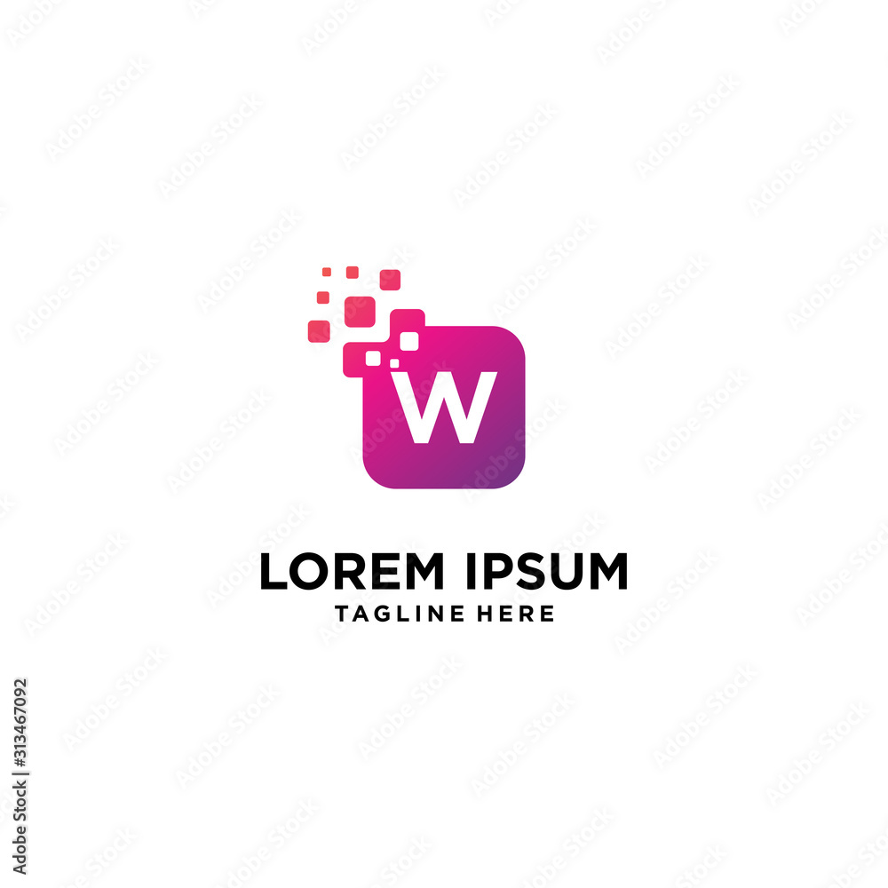 Pixel letter W logo. initial W with square pixel. Pixel letter W logo. initial W with square pixel.