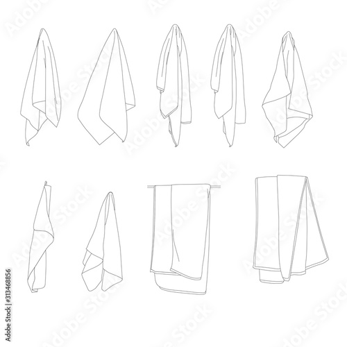 contours of hanging towels set vector illustration 