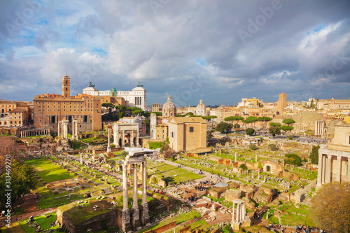 Roman forum ruins on a cloudy day © andreykr