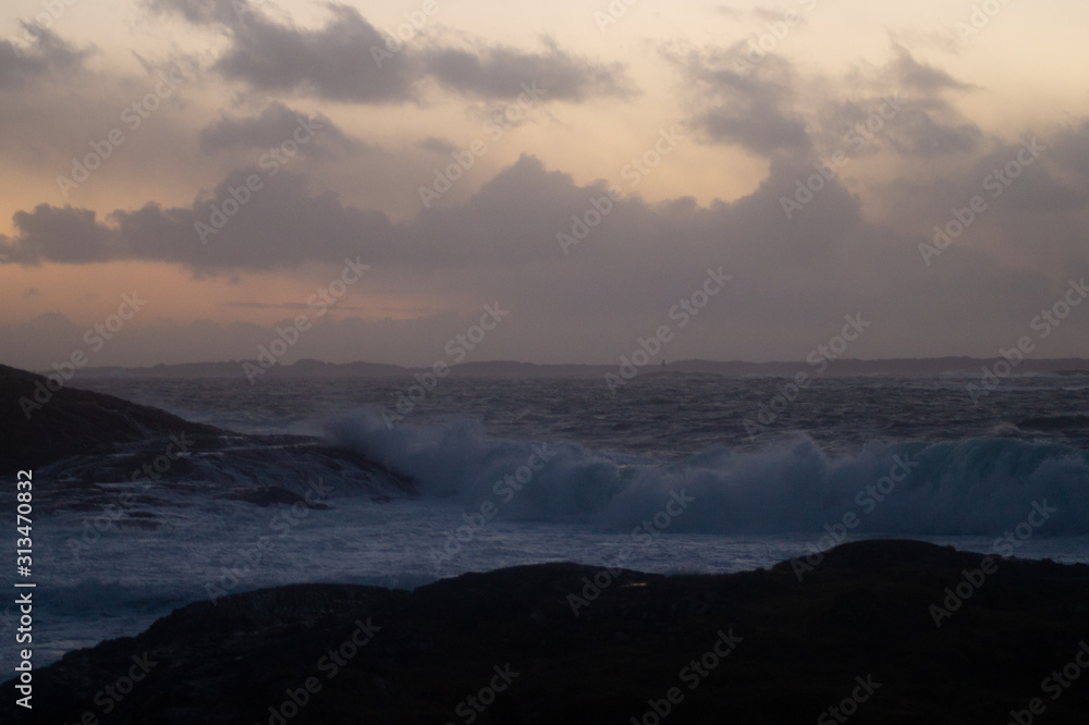 Waves hitting shores from winter storm