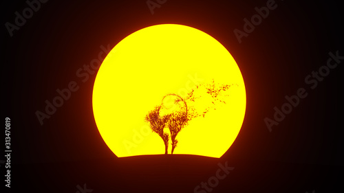 Silhouette of growing tree in a shape of a cat. Eco Concept. 3D rendering. © Evgen