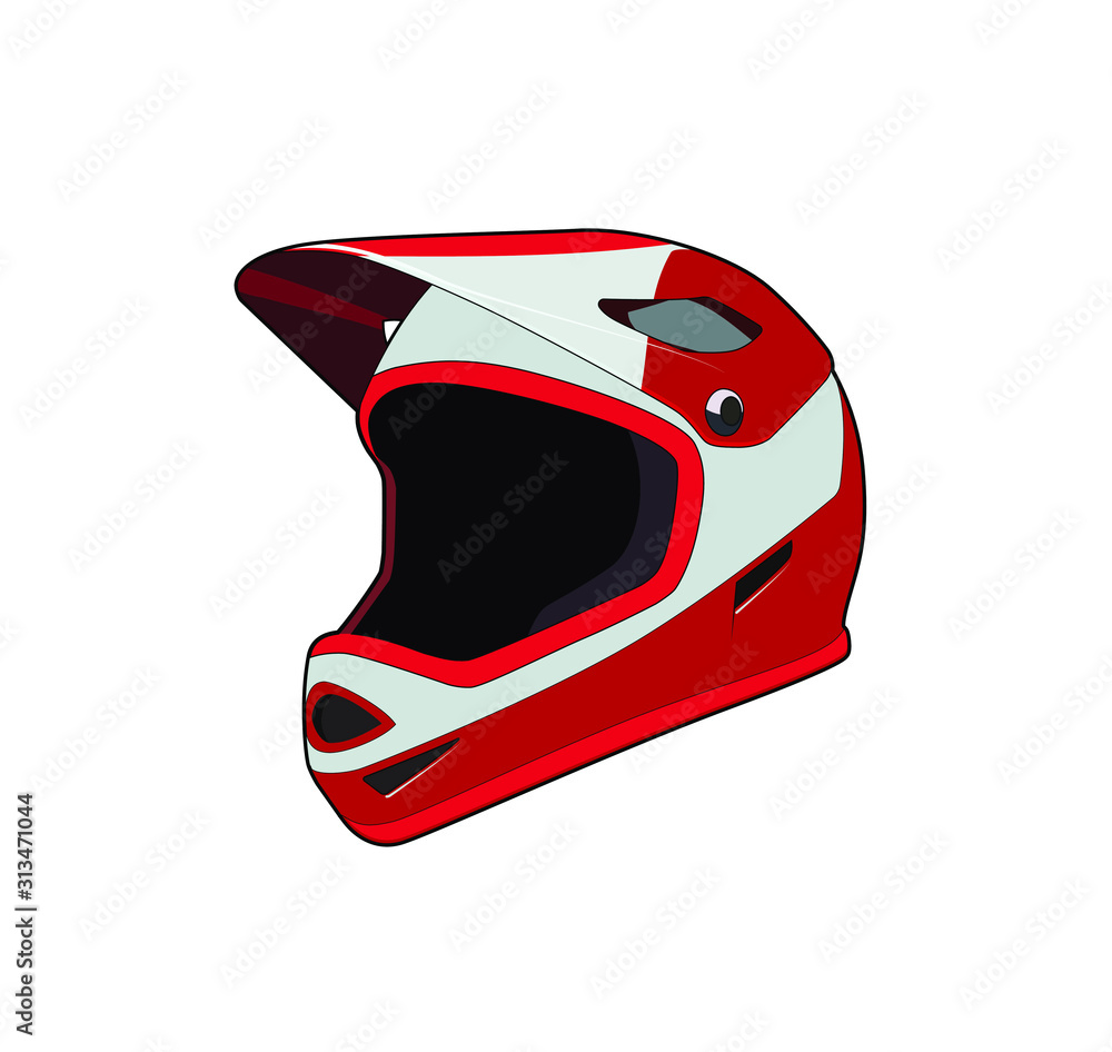 Biker protection helmet. Motor bike equipment. Vector graphic illustration. Isolated Biker protection helmet. Motor bike equipment. Vector graphic illustration. Isolated