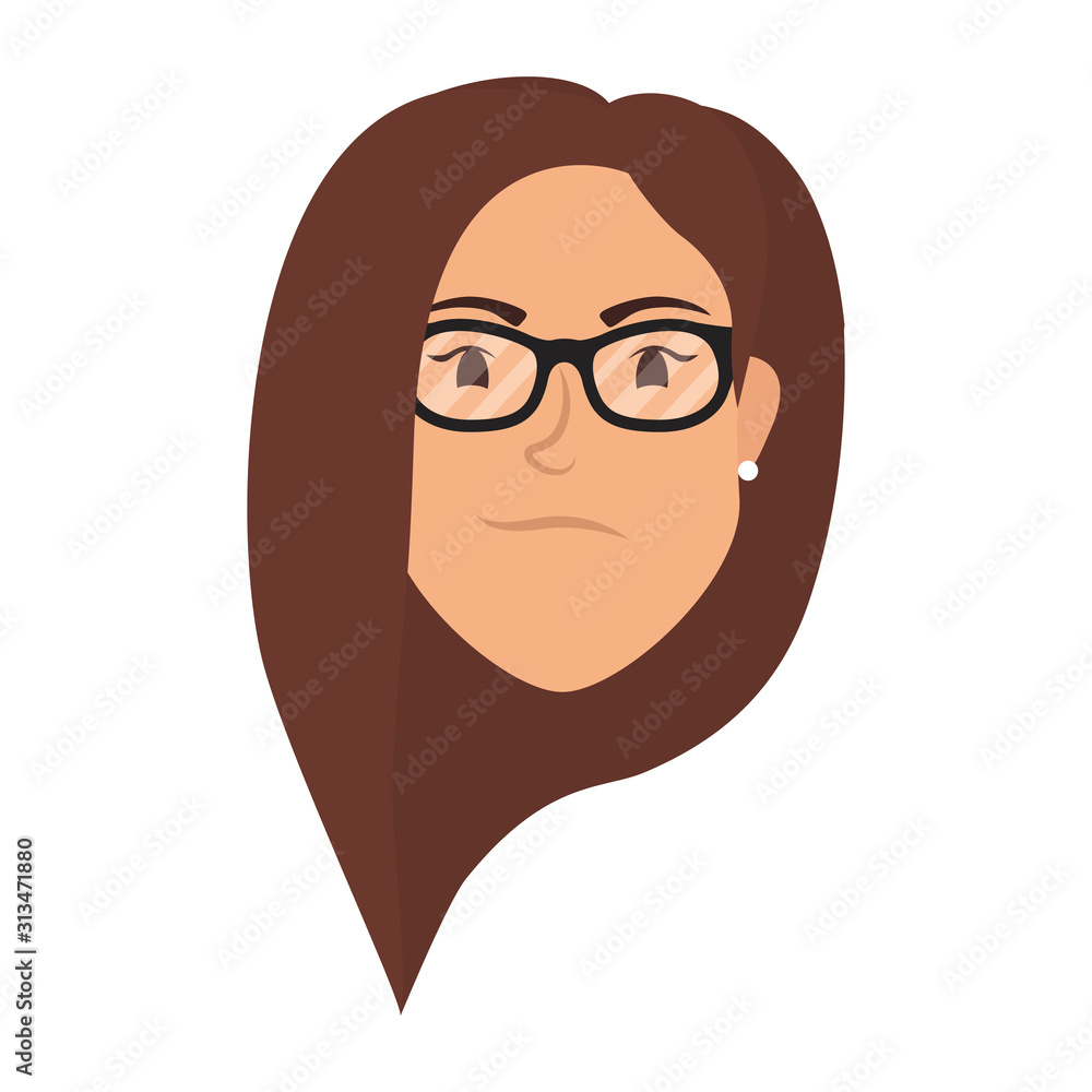 cute young woman head with eyeglasses character cute young woman head with eyeglasses character
