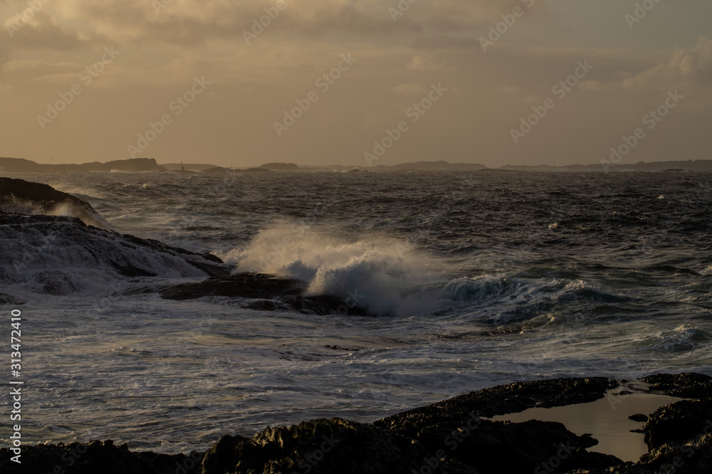 Waves hitting shores after winter storm