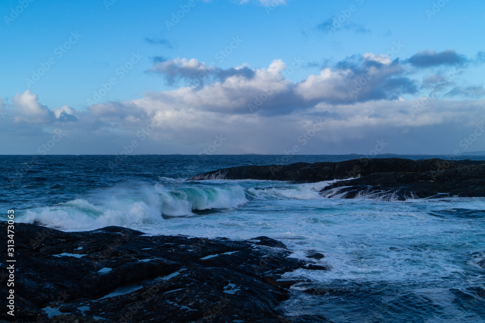 Waves hitting shores after storm on the west coast of Norway