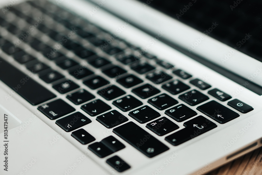 Overhead of modern comfort work place. Different objects on wooden background.