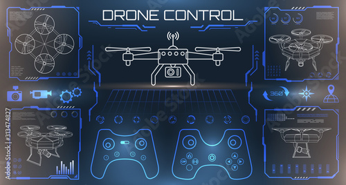 HUD UI for Drones, Uav, Unmanned, Quadrocopter, Copter, Console. Control Elements for Interfaces