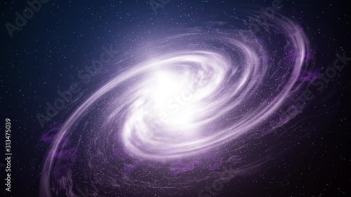 Galaxy in Deep Space. Spiral galaxy, animation of Milky Way. Flying through star fields and nebulas in space, revealing a spinning spiral galaxy motion footage for scientific films and cinematic 