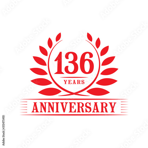 136 years logo design template. One hundred thirty sixth anniversary vector and illustration.