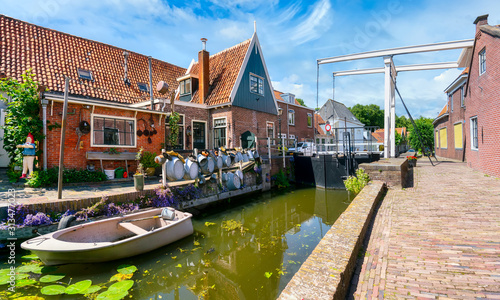 The historic city of Edam, Netherlands with lifting bridge photo