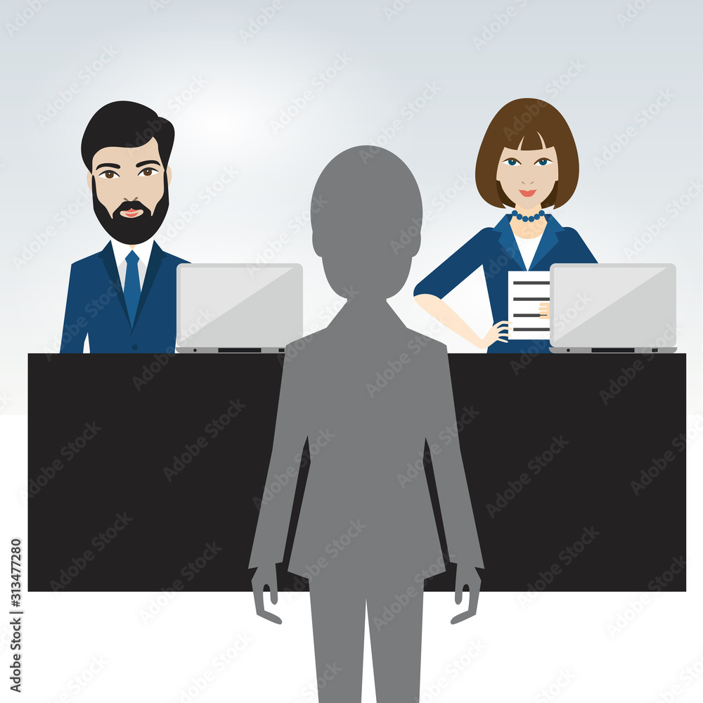 Interview in office. Officers and candidate. Flat vector ilustration. Interview in office. Officers and candidate. Flat vector ilustration.