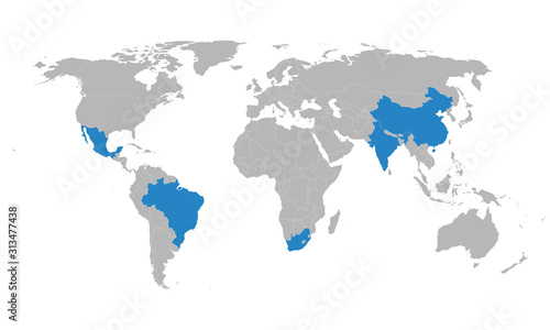 G5 membership countries highlighted on world map. Light gray background. Diplomacy  trade  and polices.