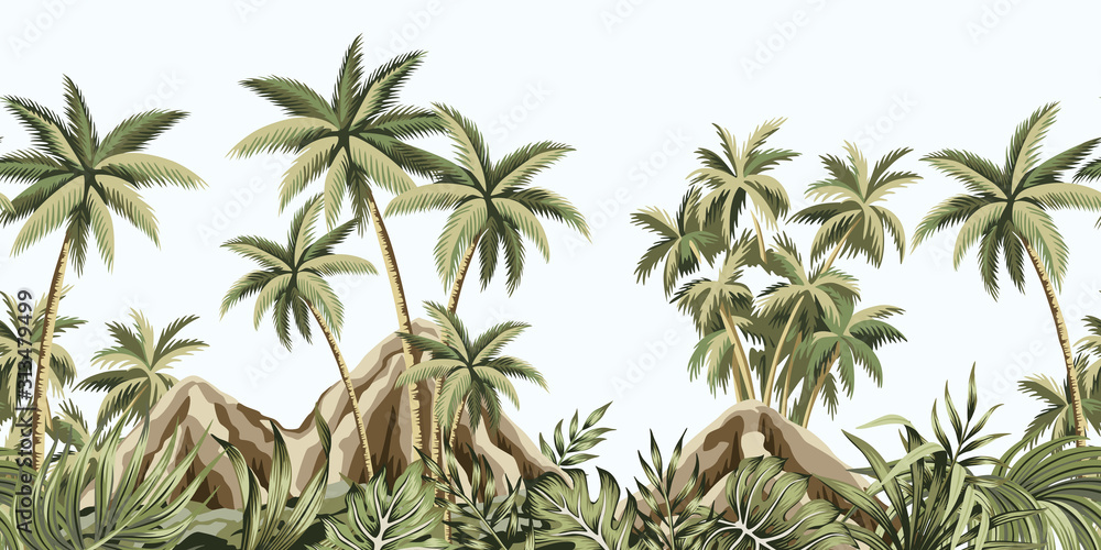 Papier peint photo avec Paysage botanique montagnes palmiers bleus #313479499