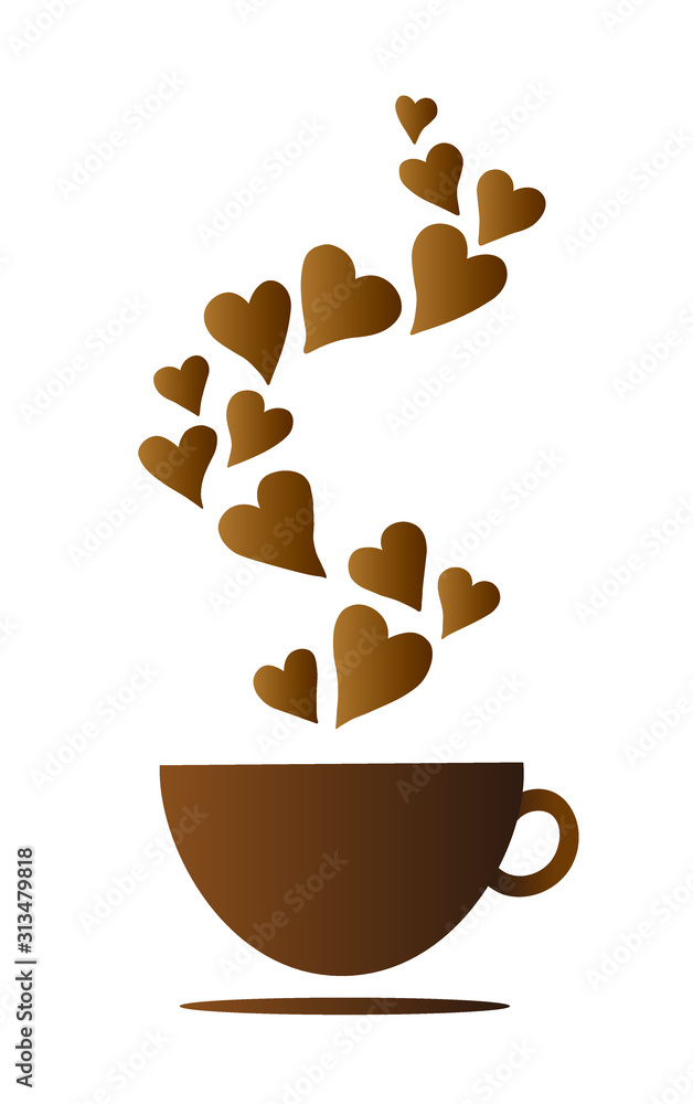 Obraz premium Vector cup of coffee with steam in the shape of hearts