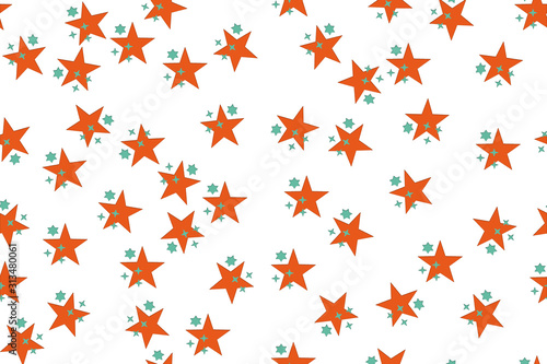 Seamless simple geometric pattern with many stars. raster repeating texture of Lush Lava orange and Aqua Menthe mint stars. Best for greeting card, textile, cloth, banner or Wrapping Paper