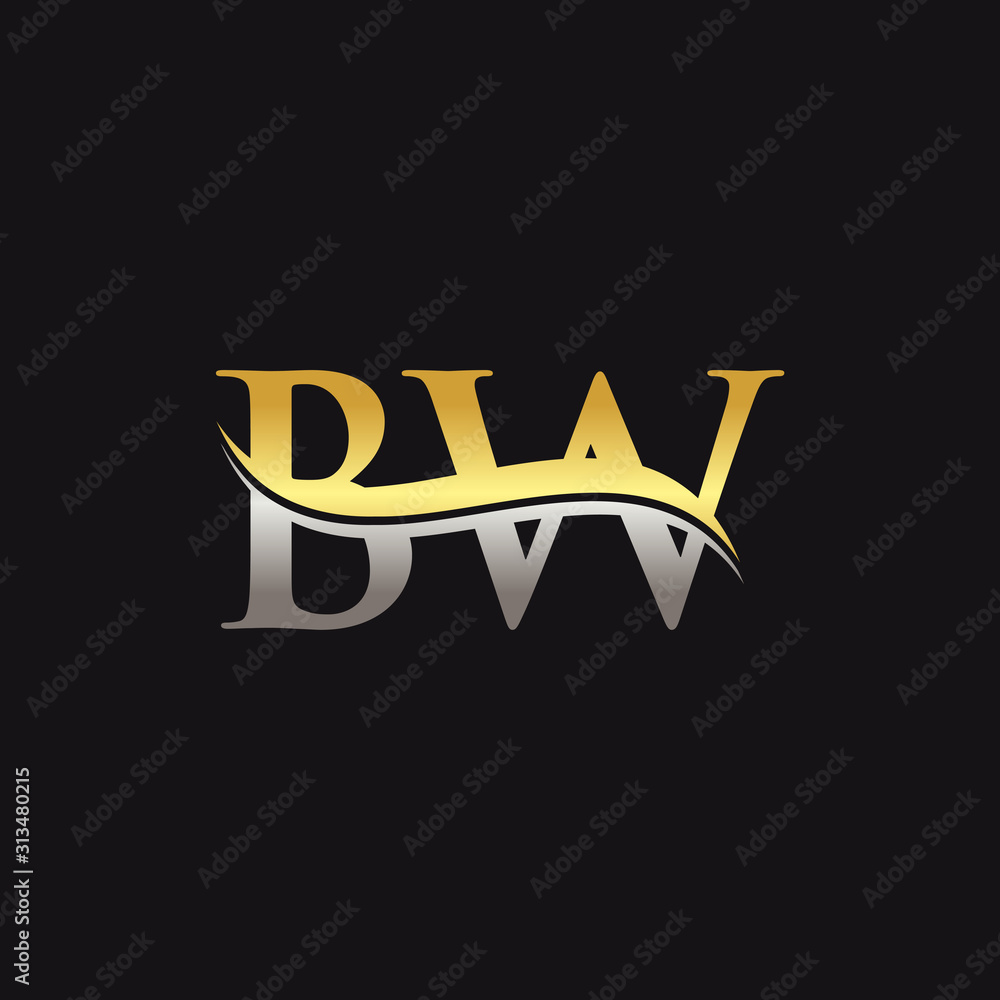 Initial Gold And Silver letter BW Logo Design with black Background. BW  Logo Design. Stock Vector | Adobe Stock