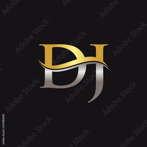 Initial Gold And Silver letter DJ Logo Design with black Background. DJ Logo Design