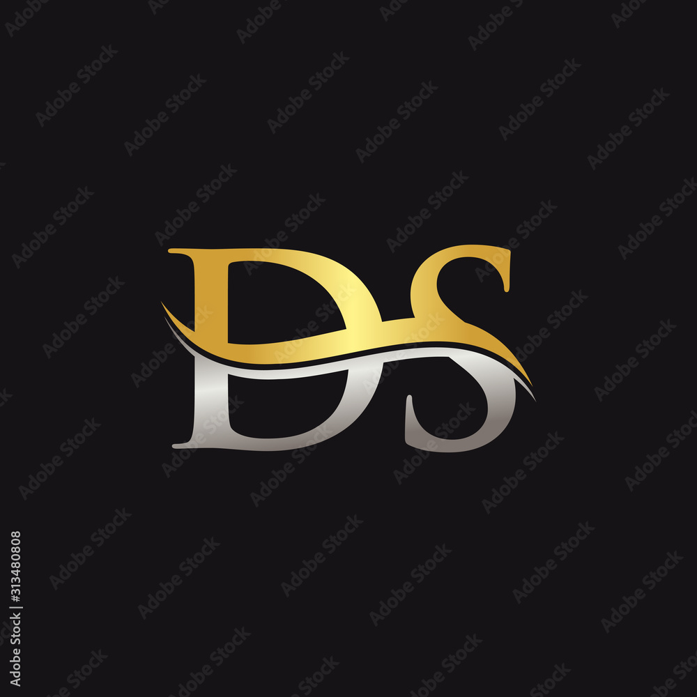 Initial Gold And Silver letter DS Logo Design with black Background. DS  Logo Design Stock Vector