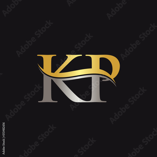 Initial Gold And Silver letter KP Logo Design with black Background. Abstract Letter KP logo Design