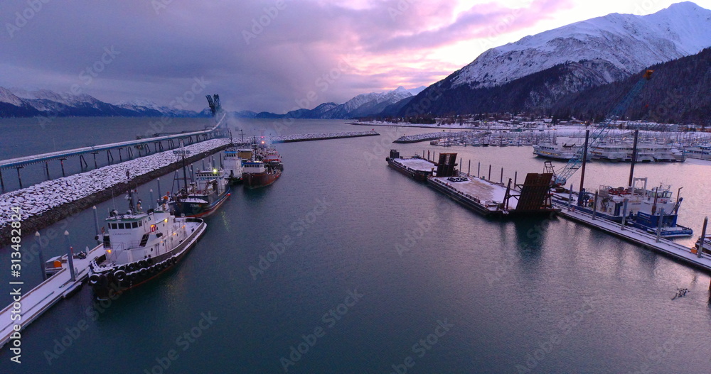 Work boats tied up for the winter in Alaska 