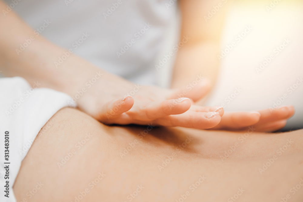 Closeup hand professional back massage beauty spa girl