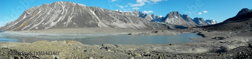 Panorama view Summit lake with mountains in back ground, Baffin Island
