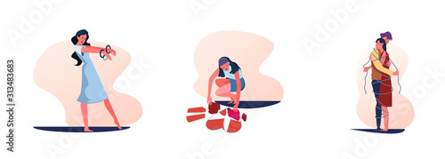 Set of young people chained in relationship