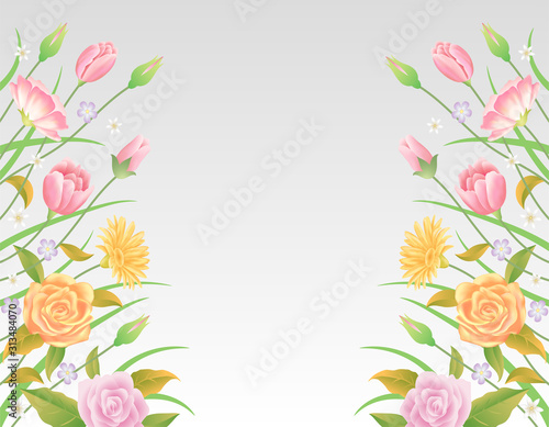 Floral frame colorful and beautiful rose flowers and leaves template decoration. © ComicVector