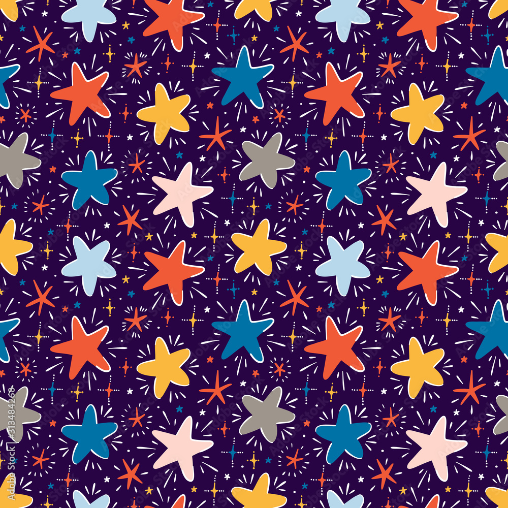 Twinkle Cute Stars Vector Seamless Pattern. Starry Space Sky Vector Festive Wallpaper. Vector Holiday or Birthday Background. Twinkle Cute Stars Vector Seamless Pattern. Starry Space Sky Vector Festive Wallpaper. Vector Holiday or Birthday Background.