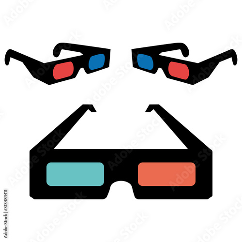 3D glasses flat line colored icon. Glasses for watching movies in the movie theater in 3D