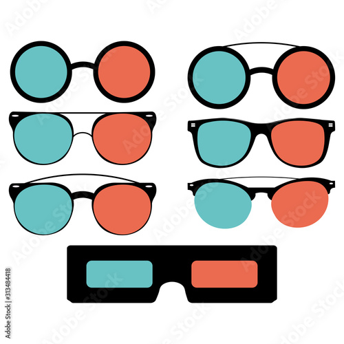 3D glasses flat line colored icon. Glasses for watching movies in the movie theater in 3D
