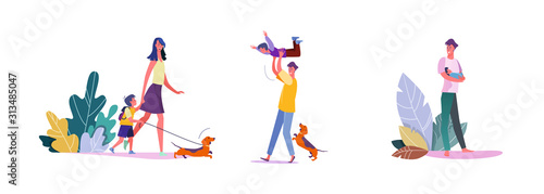 Set of happy parents with children