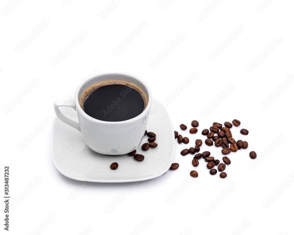 Coffee cup and beans isolated on white background Coffee cup and beans isolated on white background