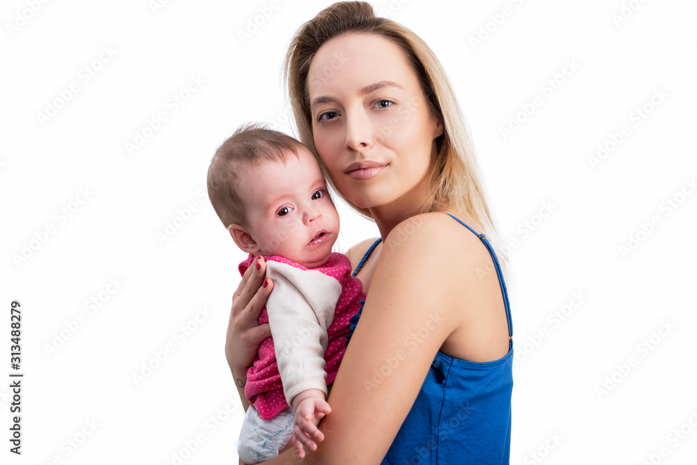 Mother hugging crying  baby girl