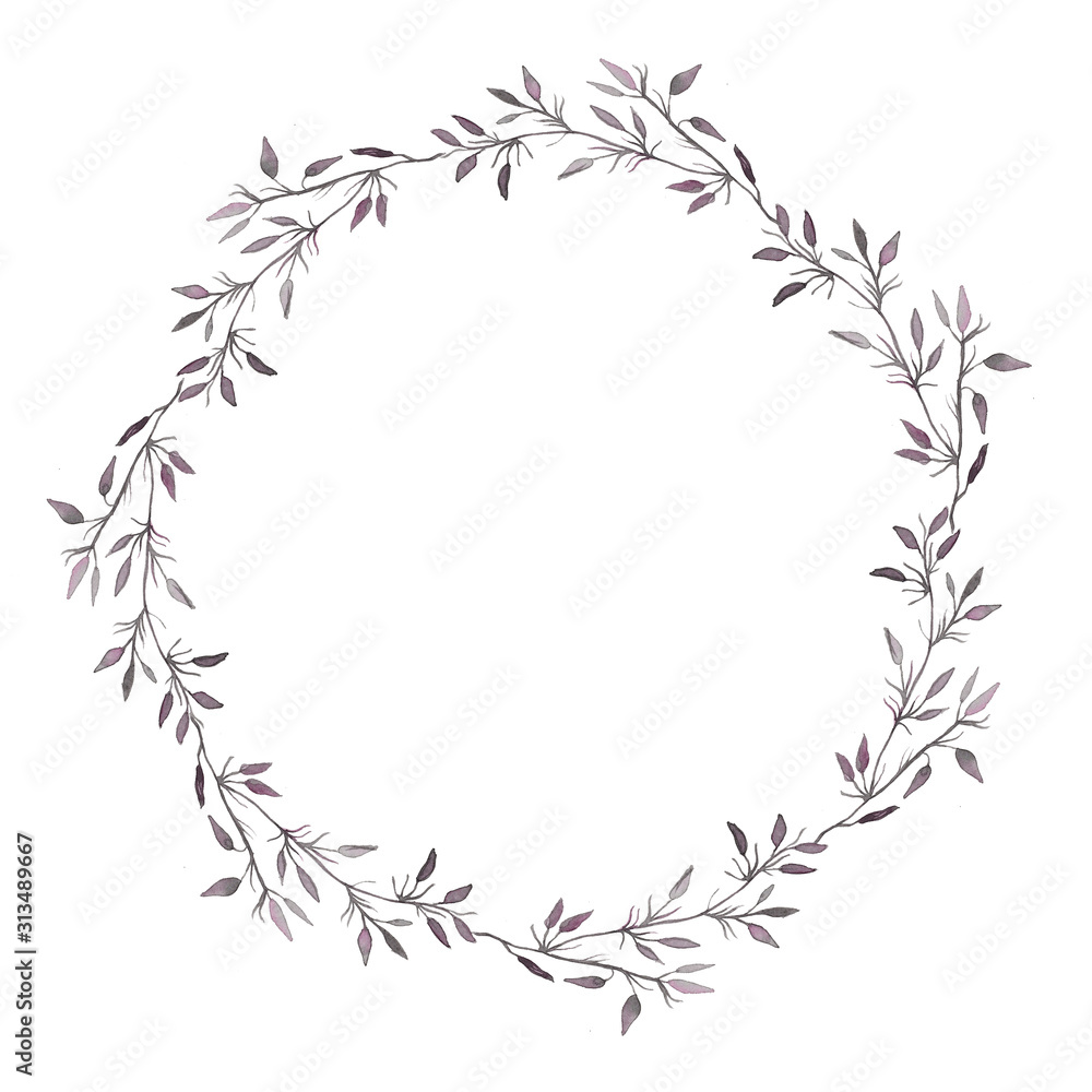 Hand drawn watercolor illustration. Round frame beautiful wreath with leaves, flowers, branches. Design for wedding invitations, greeting cards, save the date invitation, prints, postcards. Hand drawn watercolor illustration. Round frame beautiful wreath with leaves, flowers, branches. Design for wedding invitations, greeting cards, save the date invitation, prints, postcards.