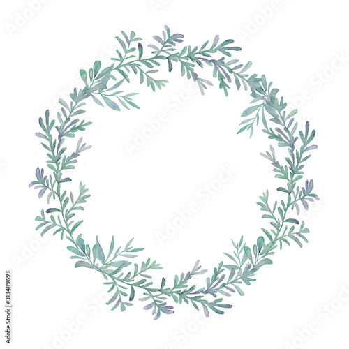 Wallpaper Mural Hand drawn watercolor illustration. Round frame beautiful wreath with leaves, branches. Design for wedding invitations, greeting cards, save the date invitation, prints, postcards. Torontodigital.ca